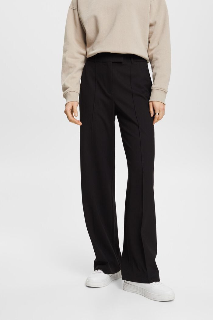 Spodnie ze średnim stanem i szerokimi nogawkami, BLACK, detail image number 0