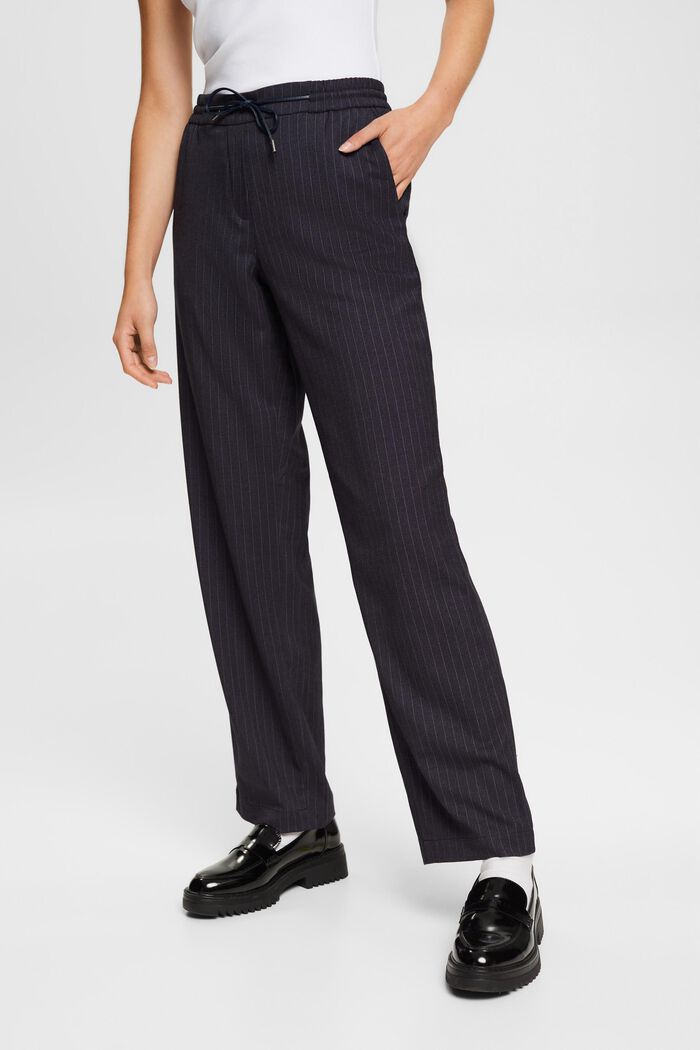 Spodnie w stylu joggersów w cienkie prążki ze średniowysokim stanem, NAVY, detail image number 1
