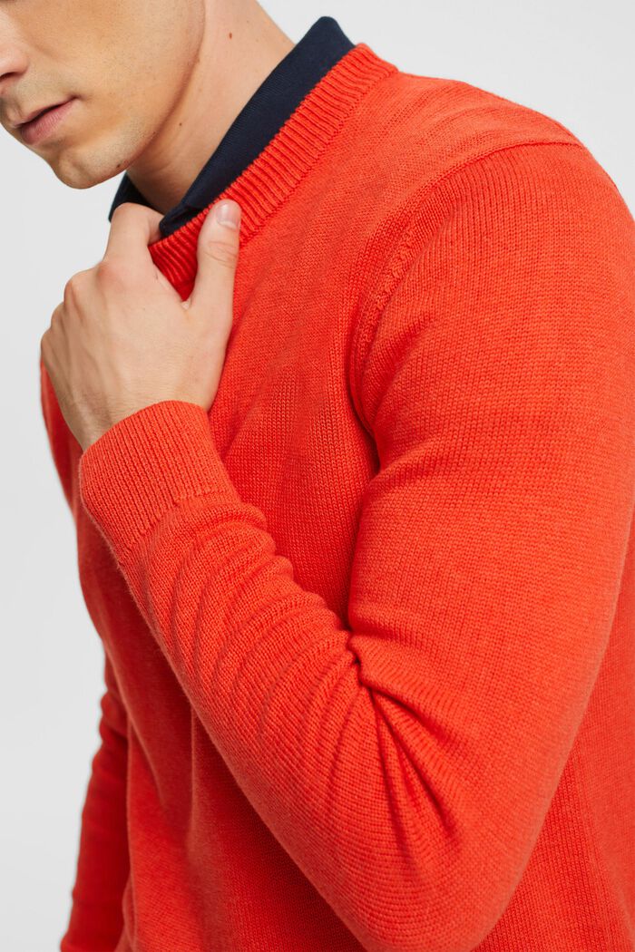 Dzianinowy sweter z ekologicznej bawełny, RED, detail image number 0