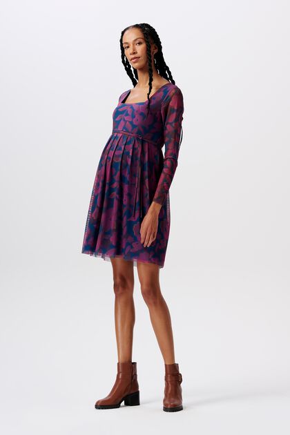 MATERNITY Ciążowa sukienka mini z siateczki z nadrukiem