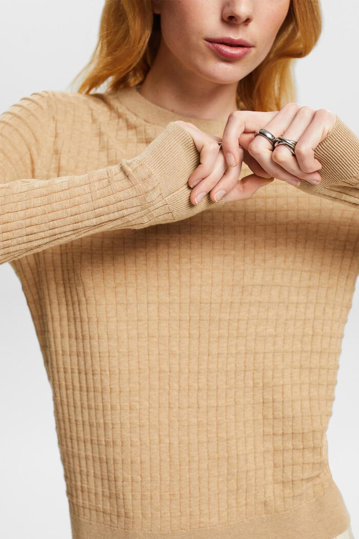 Sweter z fakturowanej dzianiny, BEIGE, detail image number 3