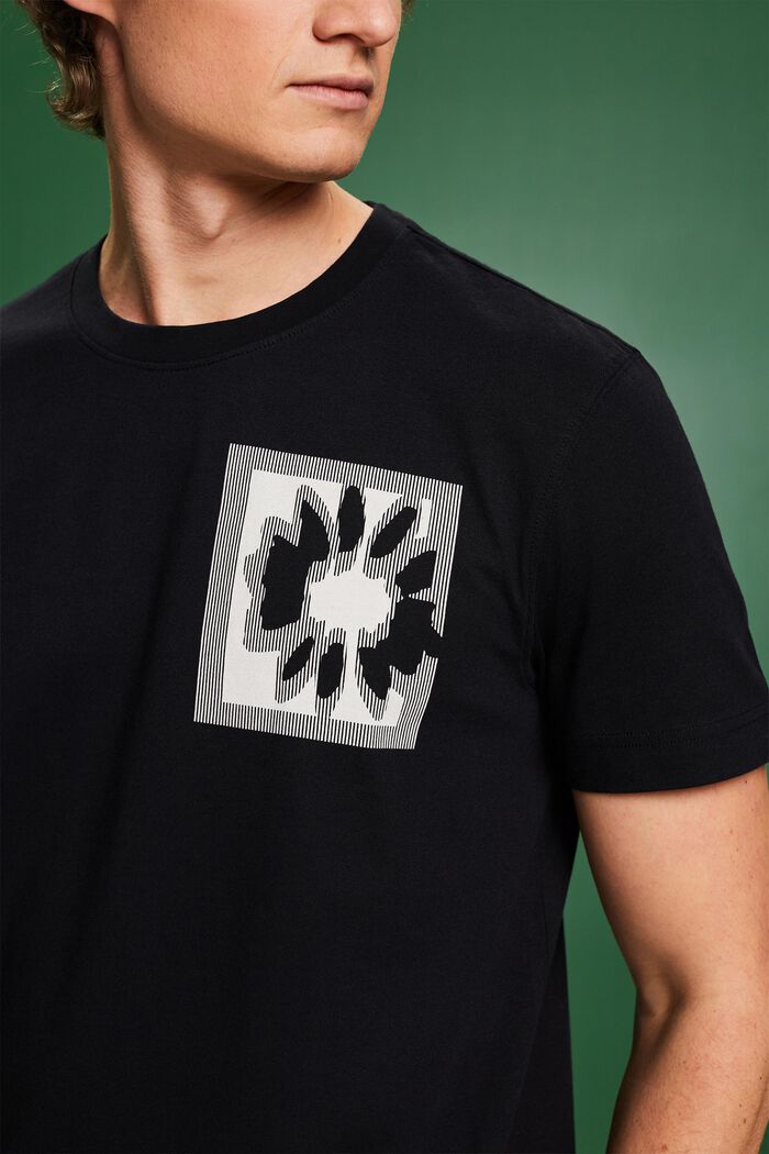 T-shirt z logo i kwiatowym nadrukiem, BLACK, detail image number 3