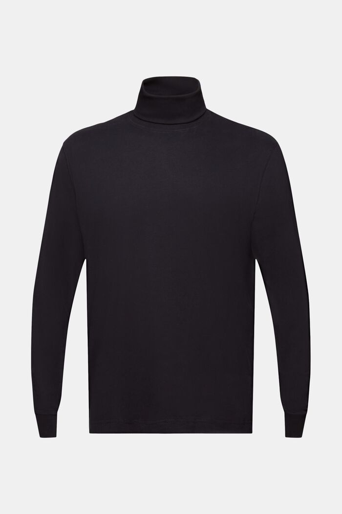 Bluzka z długim rękawem z półgolfem z bawełny, BLACK, detail image number 7