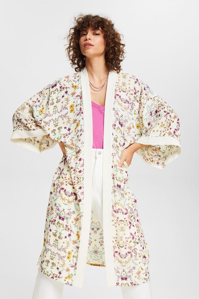 Kimono w kwiatowy nadruk, CREAM BEIGE, detail image number 1