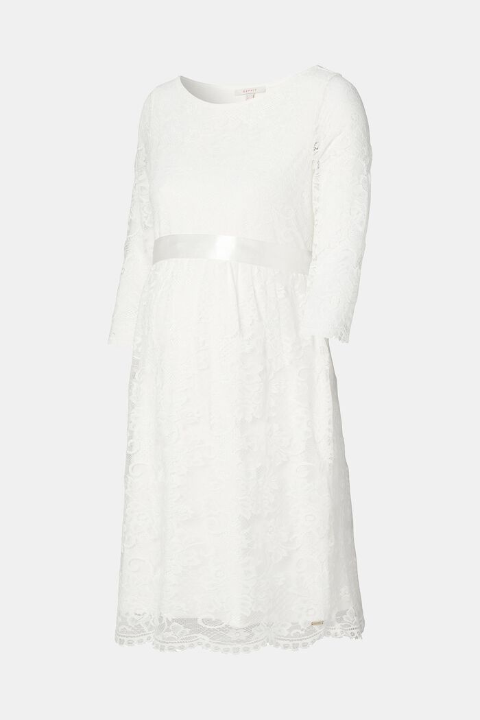 Sukienka z kwiatowej koronki z wiązanym paskiem, BRIGHT WHITE, overview