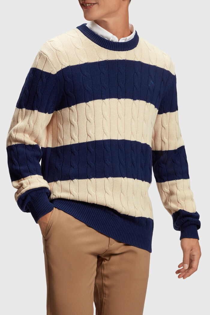 Pasiasty sweter w warkocze, SAND, detail image number 0