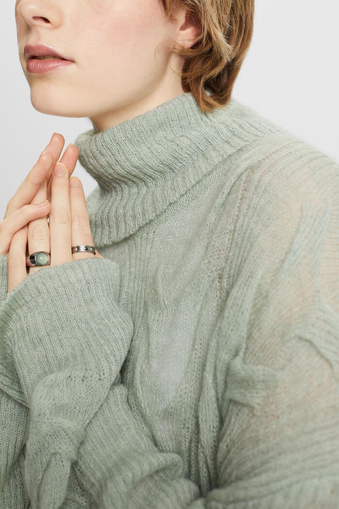 Sweter z półgolfem z wzorem w warkocze, LIGHT AQUA GREEN, detail image number 2