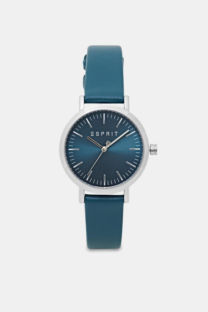 Zegarek ze stali szlachetnej ze skórzanym paskiem, BLUE, detail image number 0