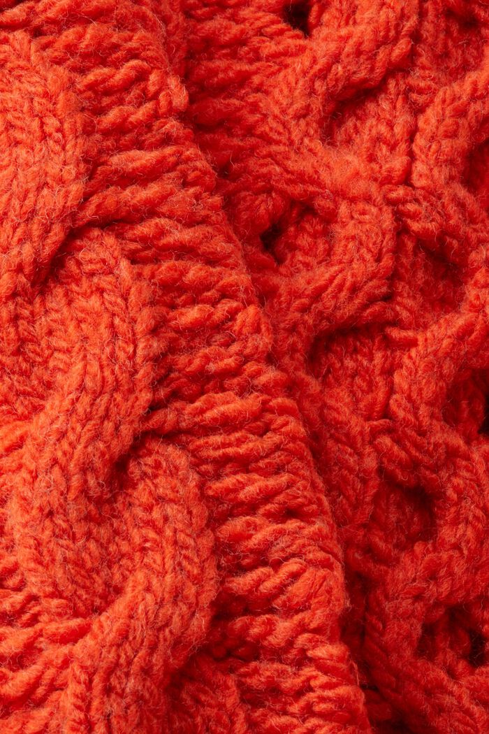 Sweter z mieszanki z wełną z warkoczowym wzorem, BRIGHT ORANGE, detail image number 5