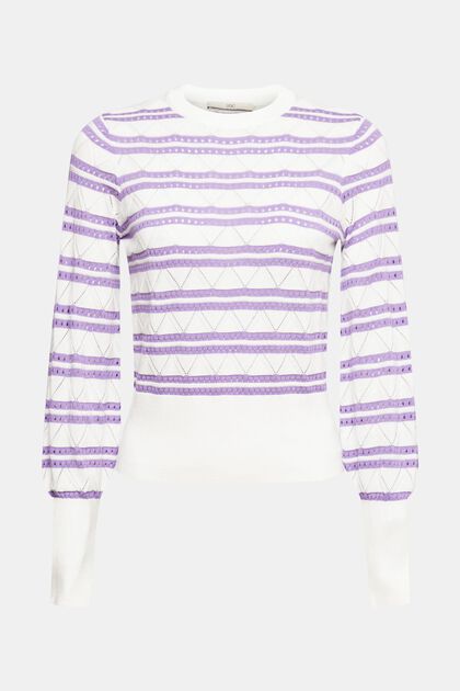 Sweter z ażurowym wzorem z paskami, NEW OFF WHITE, overview