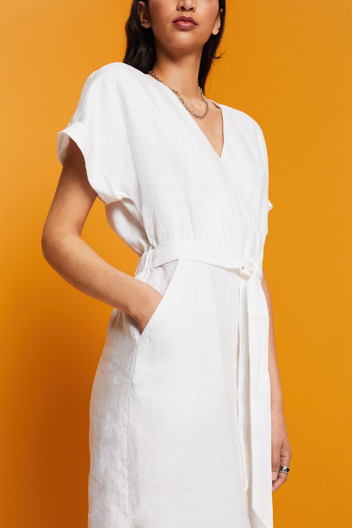 Kopertowa sukienka, 100% lnu, WHITE, detail image number 2