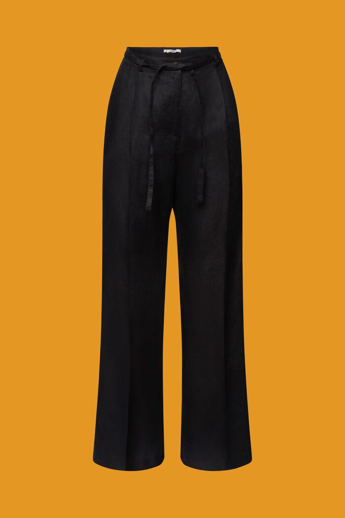 Spodnie z lnu z szerokimi nogawkami, BLACK, detail image number 7