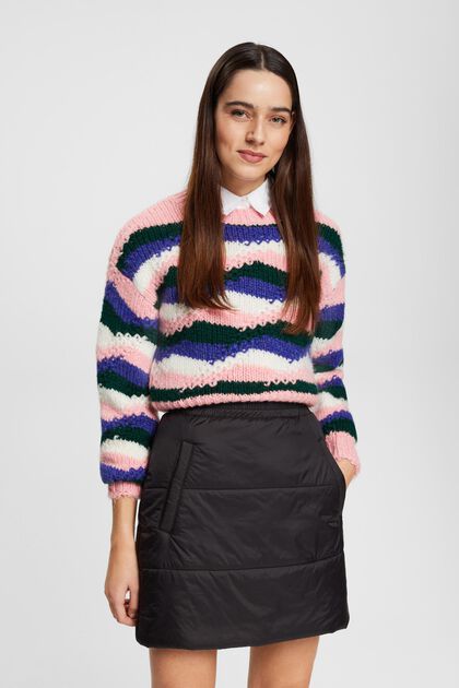 Kolorowy sweter o grubym splocie wykonany z mieszanki wełnianej