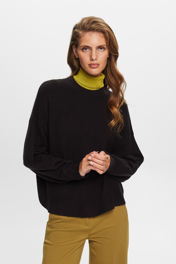 Dzianinowy sweter z szerokimi rękawami, BLACK, detail image number 0