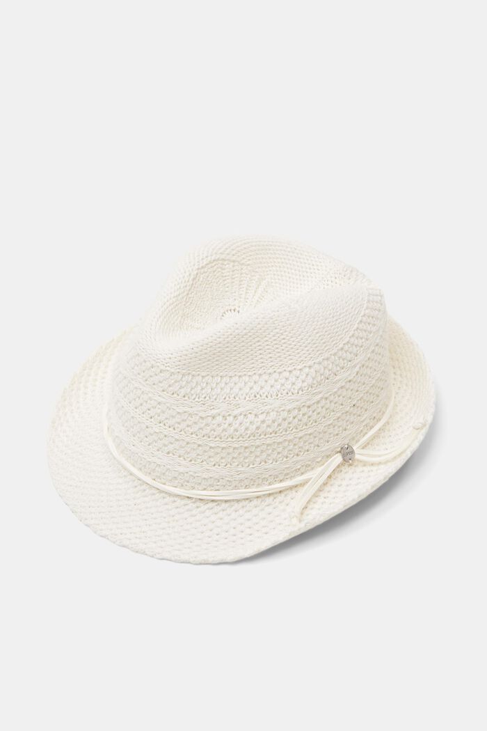 Dzianinowy kapelusz fedora, OFF WHITE, detail image number 0