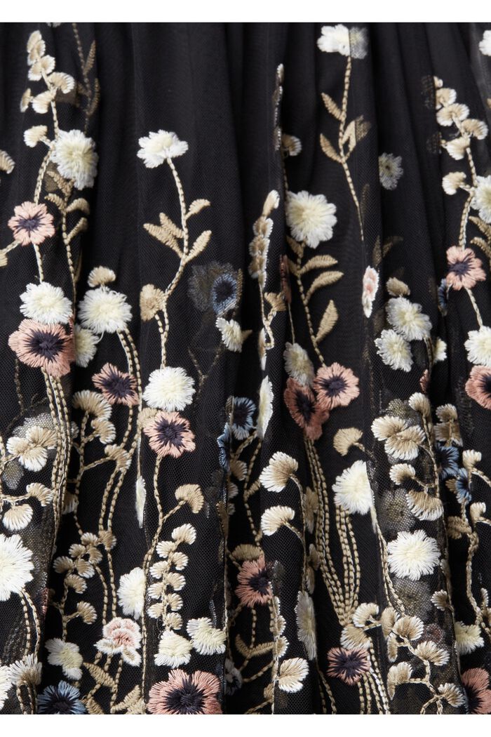 Sukienka z siateczki z kwiatowym haftem, BLACK, detail image number 1