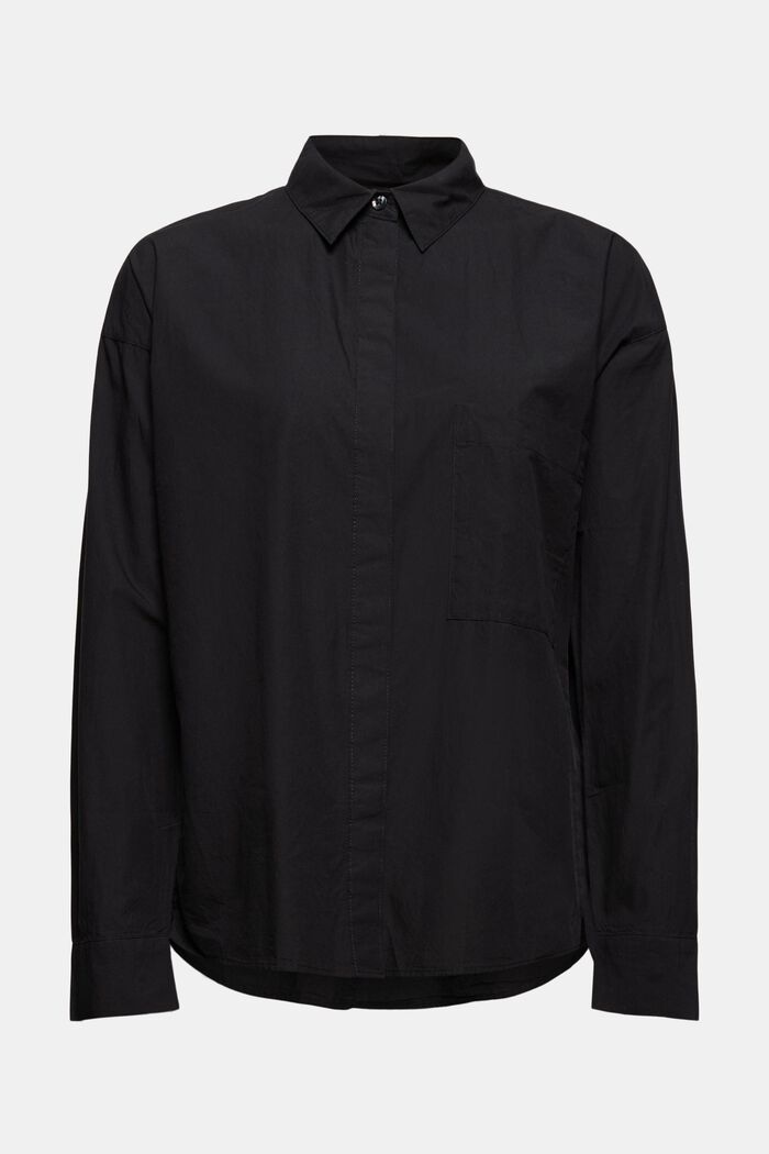 Oversizowa bluzka koszulowa ze 100% bawełny organicznej, BLACK, overview