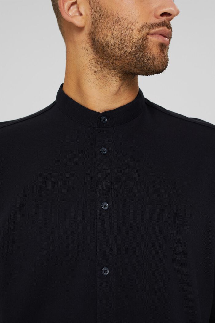 Bluzka z długim rękawem z piki, merceryzowana bawełna ekologiczna, BLACK, detail image number 1