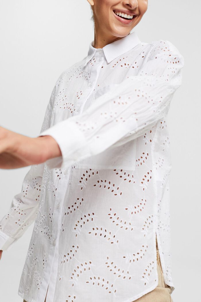 Bluzka koszulowa z ażurową koronką, WHITE, detail image number 5