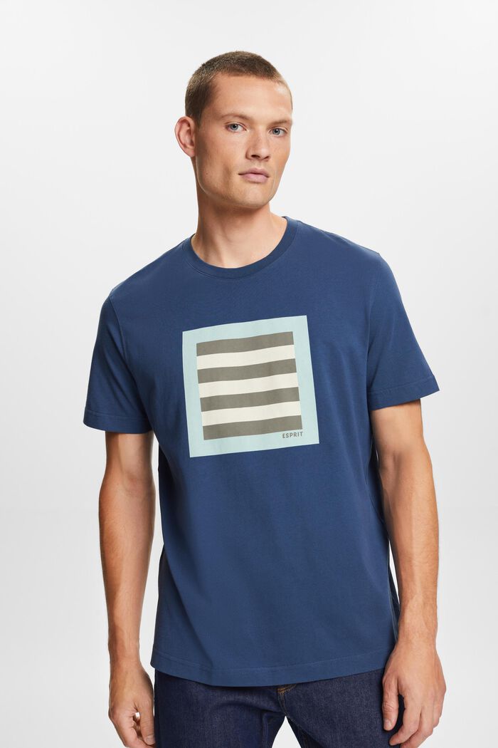 Graficzna koszulka z bawełnianego dżerseju, GREY BLUE, detail image number 0