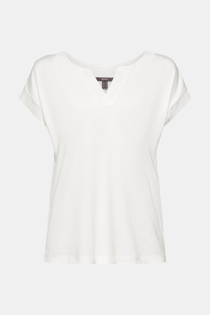 T-shirt z lyocellem i szyfonowymi detalami, OFF WHITE, detail image number 0