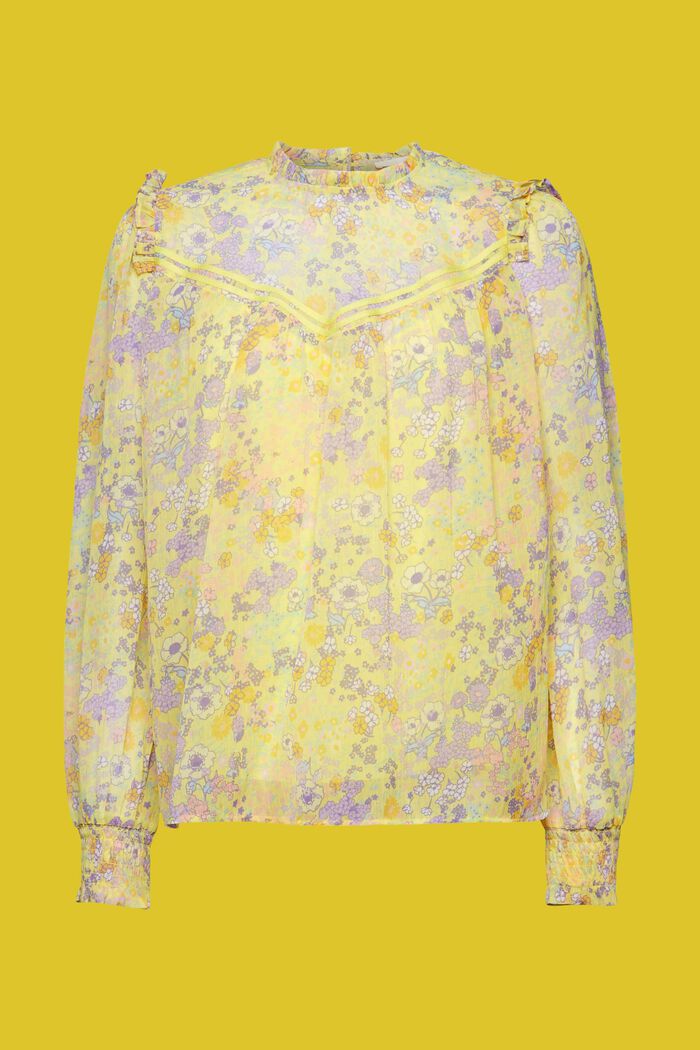 Kwiatowa bluzka szyfonowa z marszczeniami, LIGHT YELLOW, detail image number 7