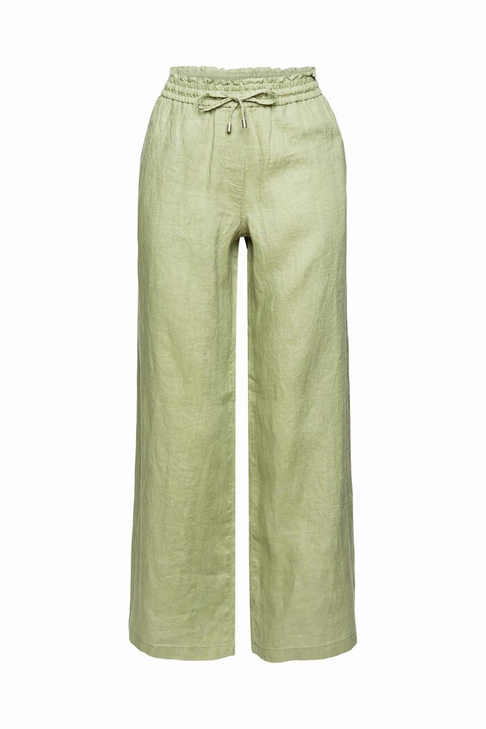 Lniane spodnie z szerokimi nogawkami, LIGHT KHAKI, detail image number 7