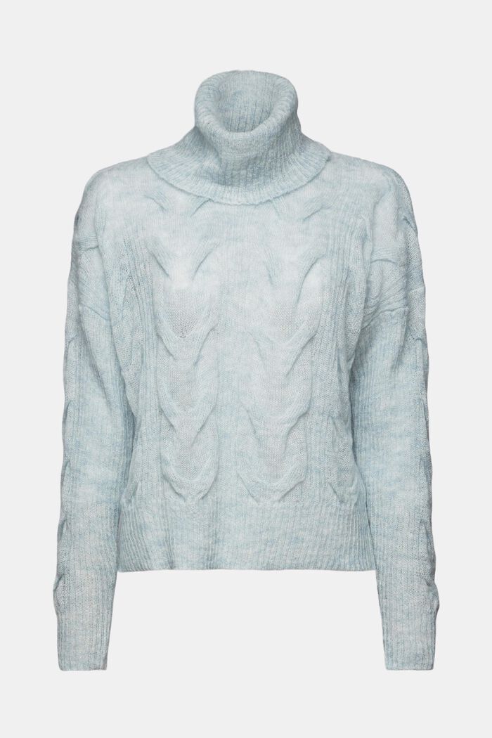 Sweter z półgolfem z wzorem w warkocze, LIGHT AQUA GREEN, detail image number 8