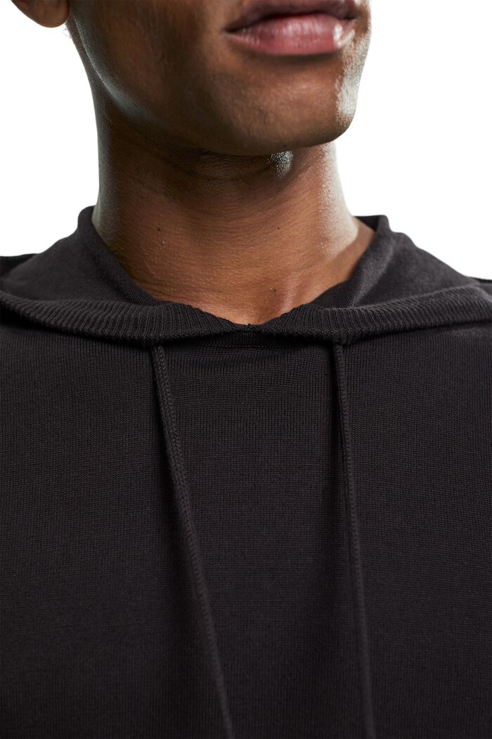 Sweter z kapturem z dzianiny, BLACK, detail image number 0