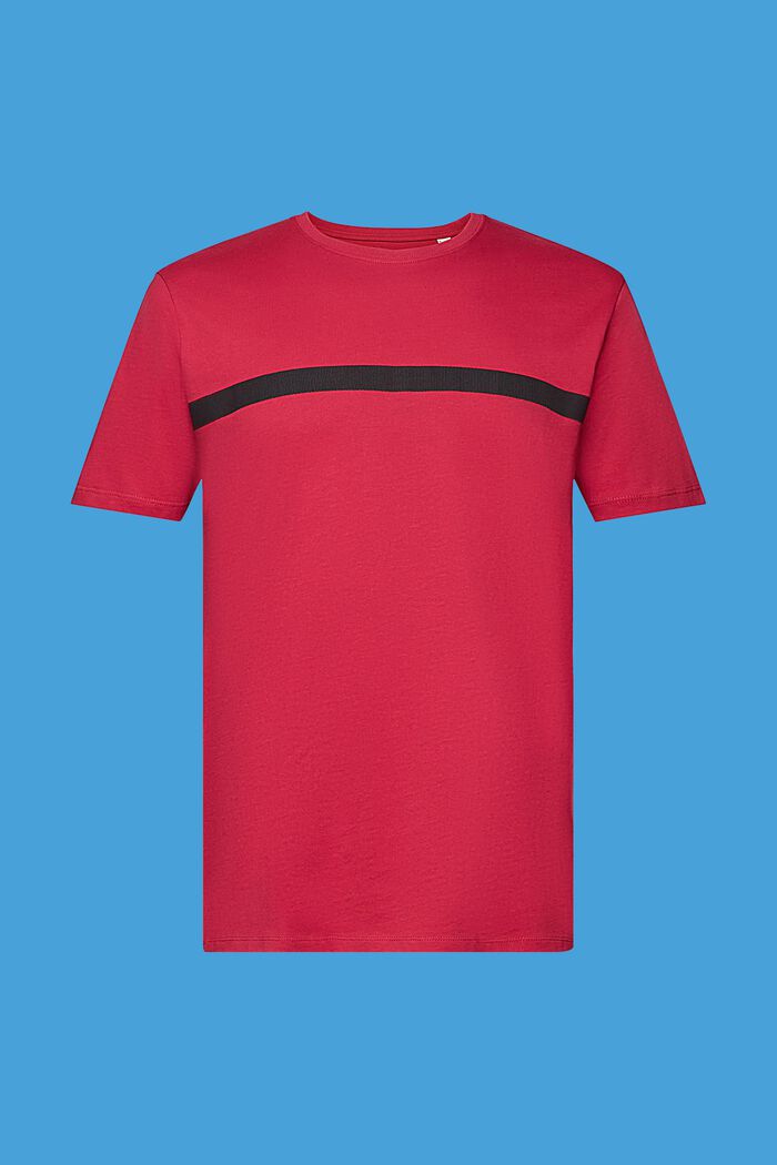 Bawełniany T-shirt z kontrastowym paskiem, DARK PINK, detail image number 6