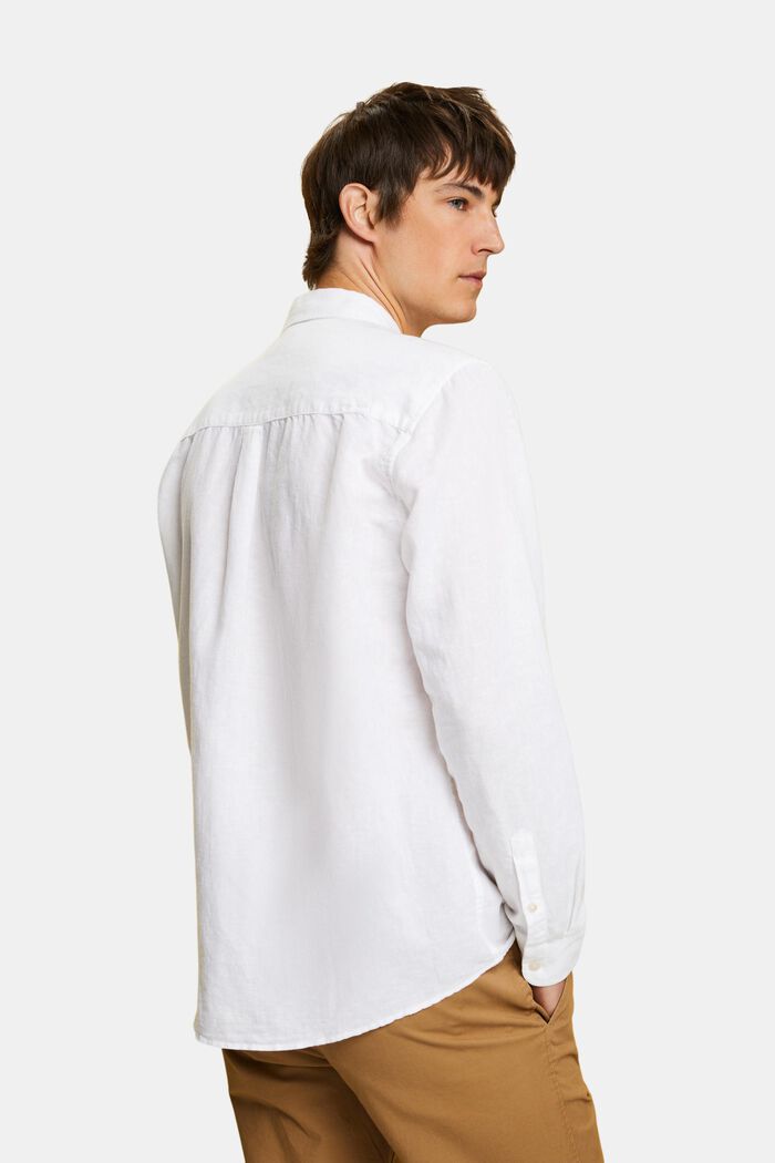 Koszula z przypinanym kołnierzykiem z mieszanki bawełny i lnu, WHITE, detail image number 3