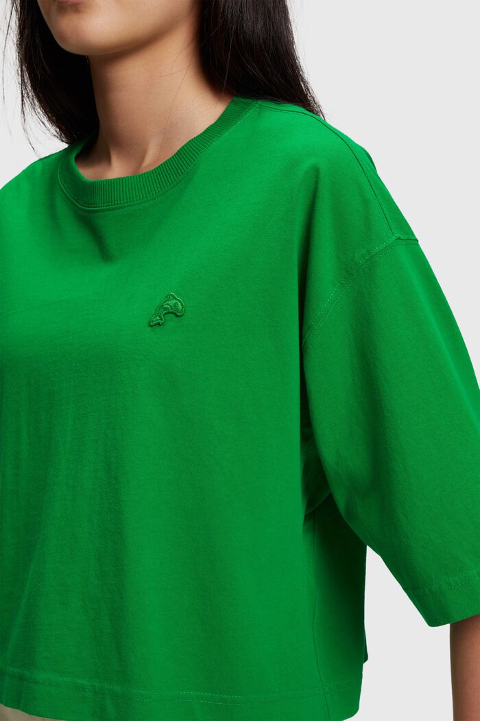 Skrócony T-shirt z naszywką delfina, GREEN, detail image number 2