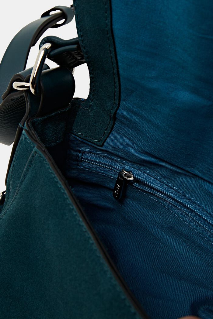 Zamszowa torebka typu saddle bag z ozdobnymi paskami, TEAL GREEN, detail image number 4