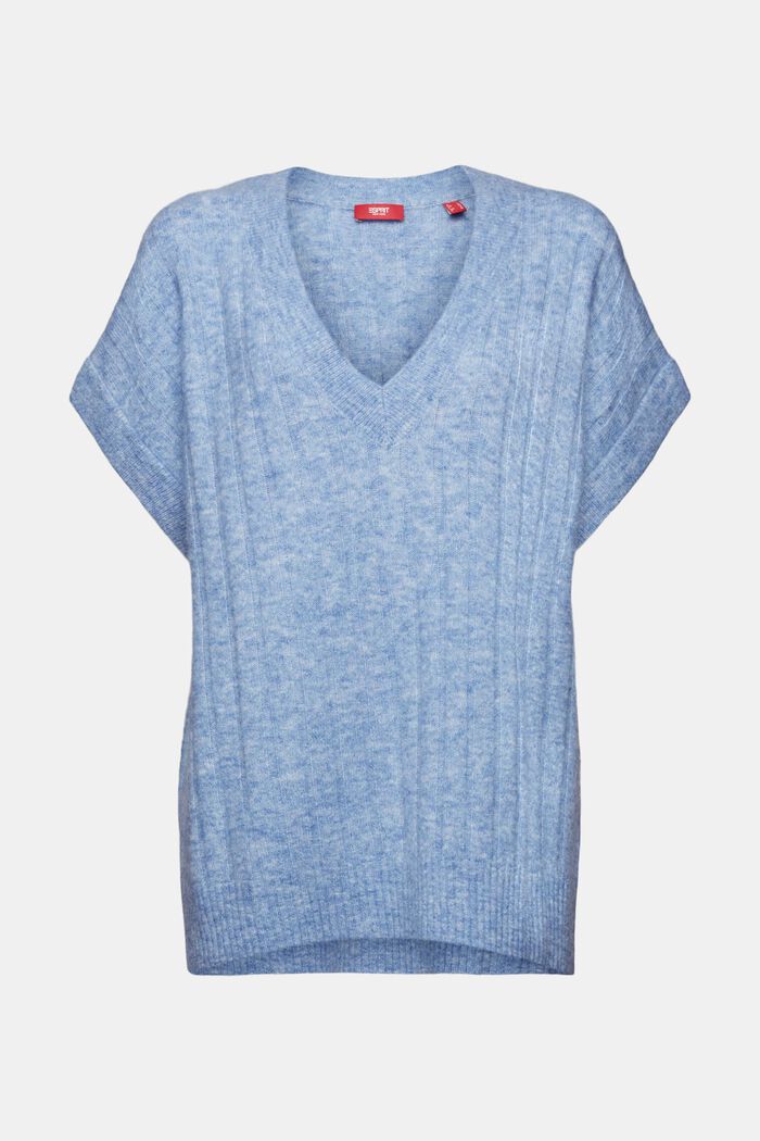 Oversizowy sweter z dekoltem w serek z prążkowanej dzianiny, BLUE LAVENDER, detail image number 6