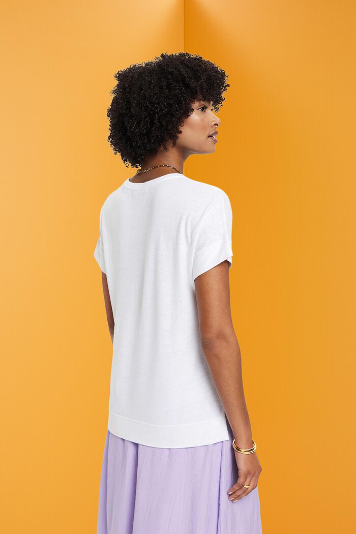 T-shirt z wiskozy i lnu z nadrukiem na piersi, WHITE, detail image number 3
