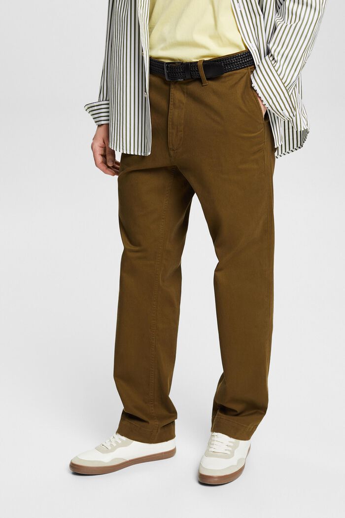Bawełniane spodnie chino z prostymi nogawkami, KHAKI GREEN, detail image number 0