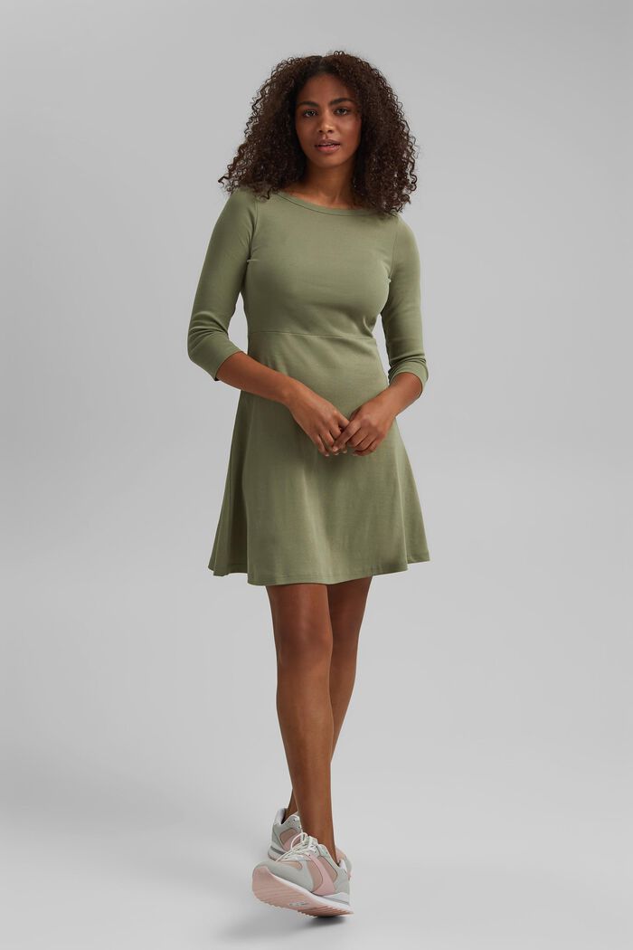 Dżersejowa sukienka z bawełny organicznej, KHAKI GREEN, overview