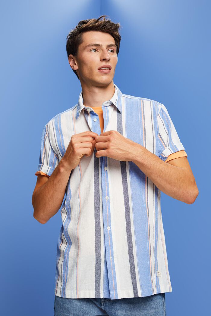 Koszula z krótkim rękawem w paski, 100% bawełny, BRIGHT BLUE, detail image number 0