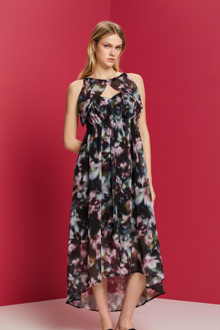 Z recyklingu: wzorzysta sukienka midi z szyfonu, BLACK, detail image number 0
