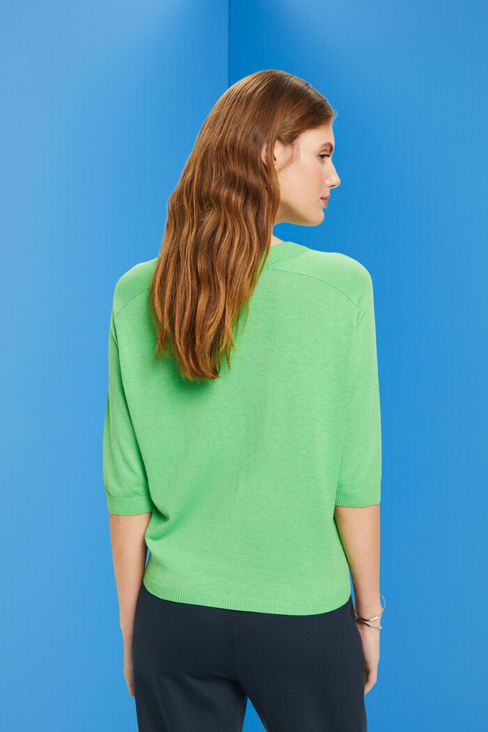 Sweter ze skróconym rękawem z lnem, GREEN, detail image number 3
