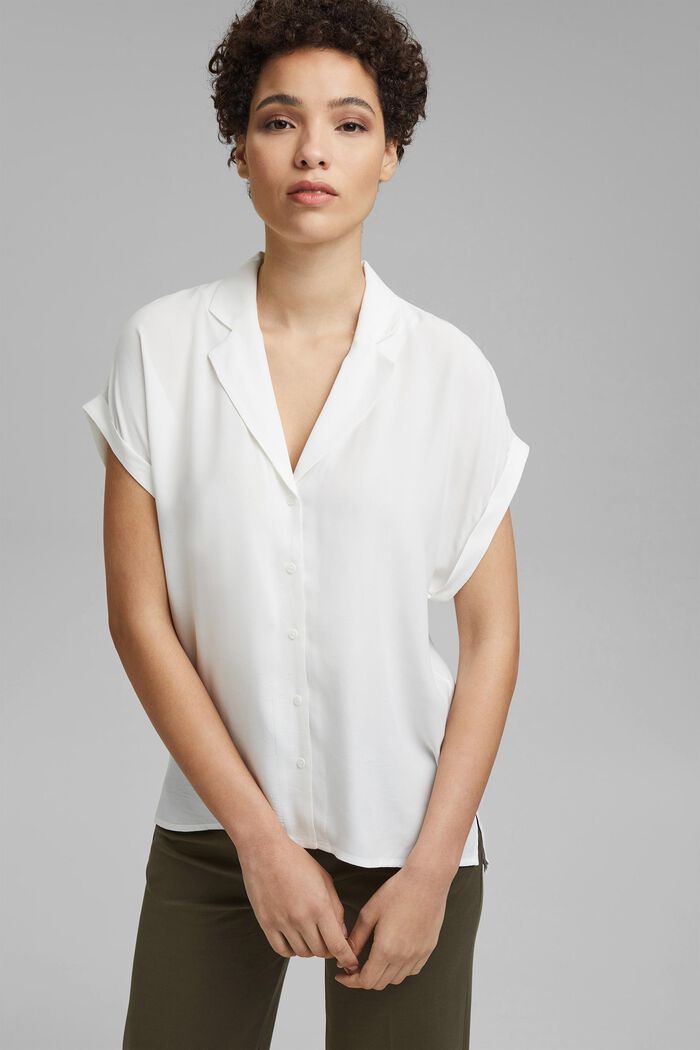 Bluzkowy top z piżamowym kołnierzykiem, LENZING™ ECOVERO™, OFF WHITE, detail image number 0