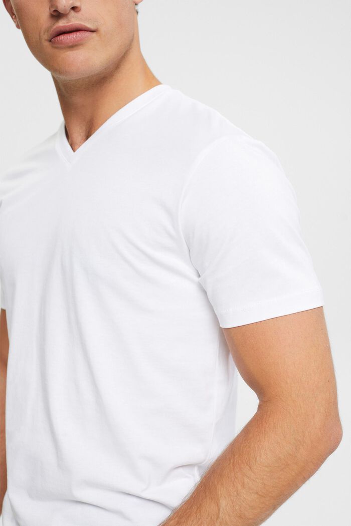 T-shirt z wycięciem w serek ze zrównoważonej bawełny, WHITE, detail image number 0