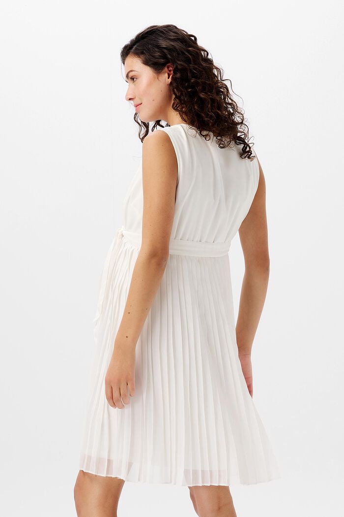 Plisowana sukienka z wiązanym paskiem, OFF WHITE, detail image number 1
