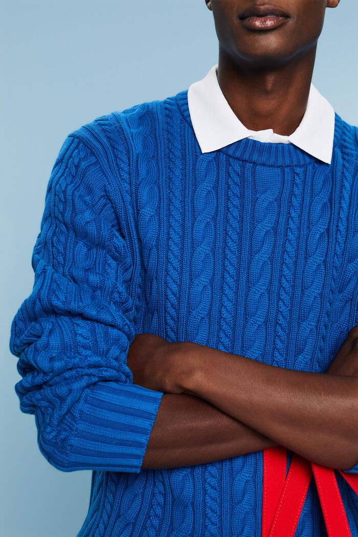 Sweter z bawełnianej dzianiny w warkocze, DARK BLUE, detail image number 3
