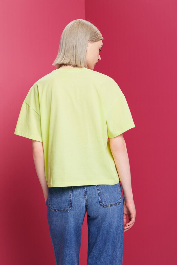 Krótki T-shirt oversize w paski, 100% bawełny, LIME YELLOW, detail image number 3