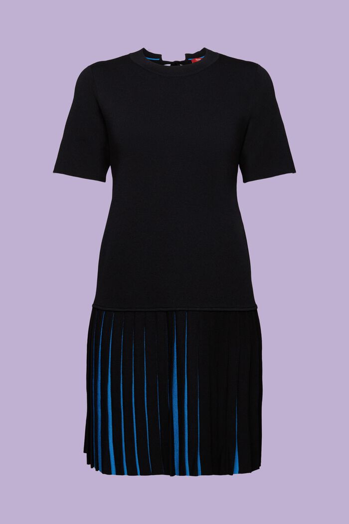 Plisowana koszulkowa sukienka mini, BLACK, detail image number 6
