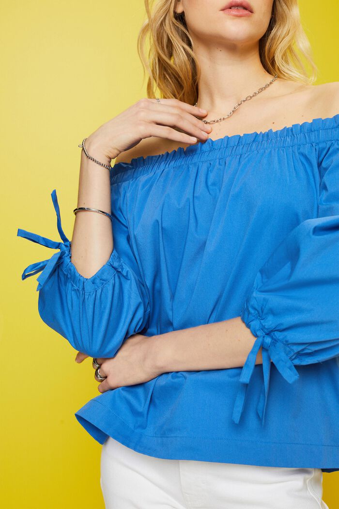 Popelinowa bluzka odsłaniająca ramiona, BRIGHT BLUE, detail image number 4