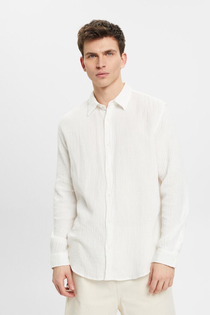 Koszula z muślinu z ekologicznej bawełny, OFF WHITE, detail image number 0