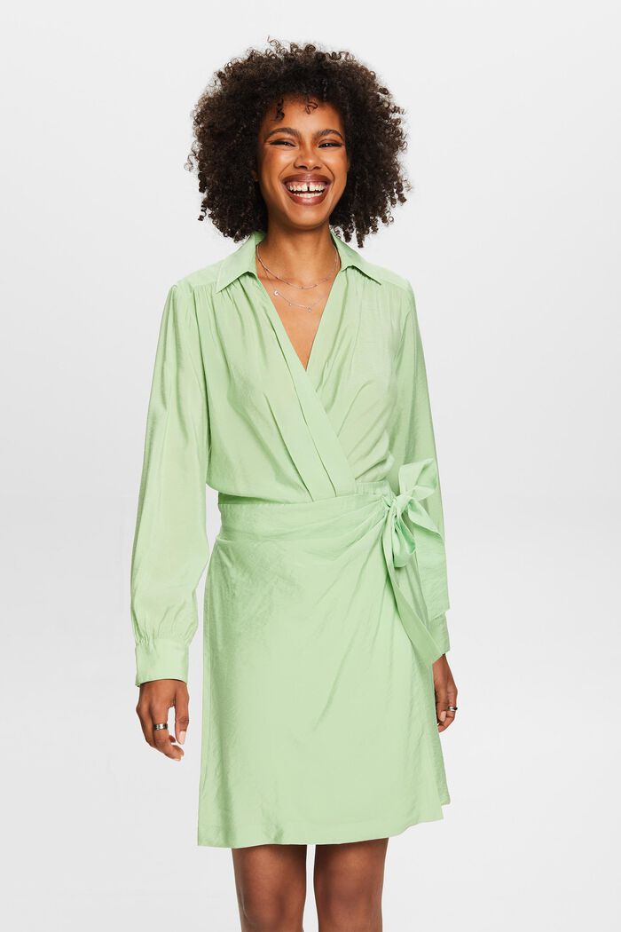 Kopertowa sukienka mini z marszczeniami, LIGHT GREEN, detail image number 0