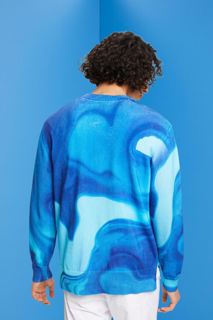 Bawełniany sweter ze wzorem na całej powierzchni, BLUE, detail image number 3